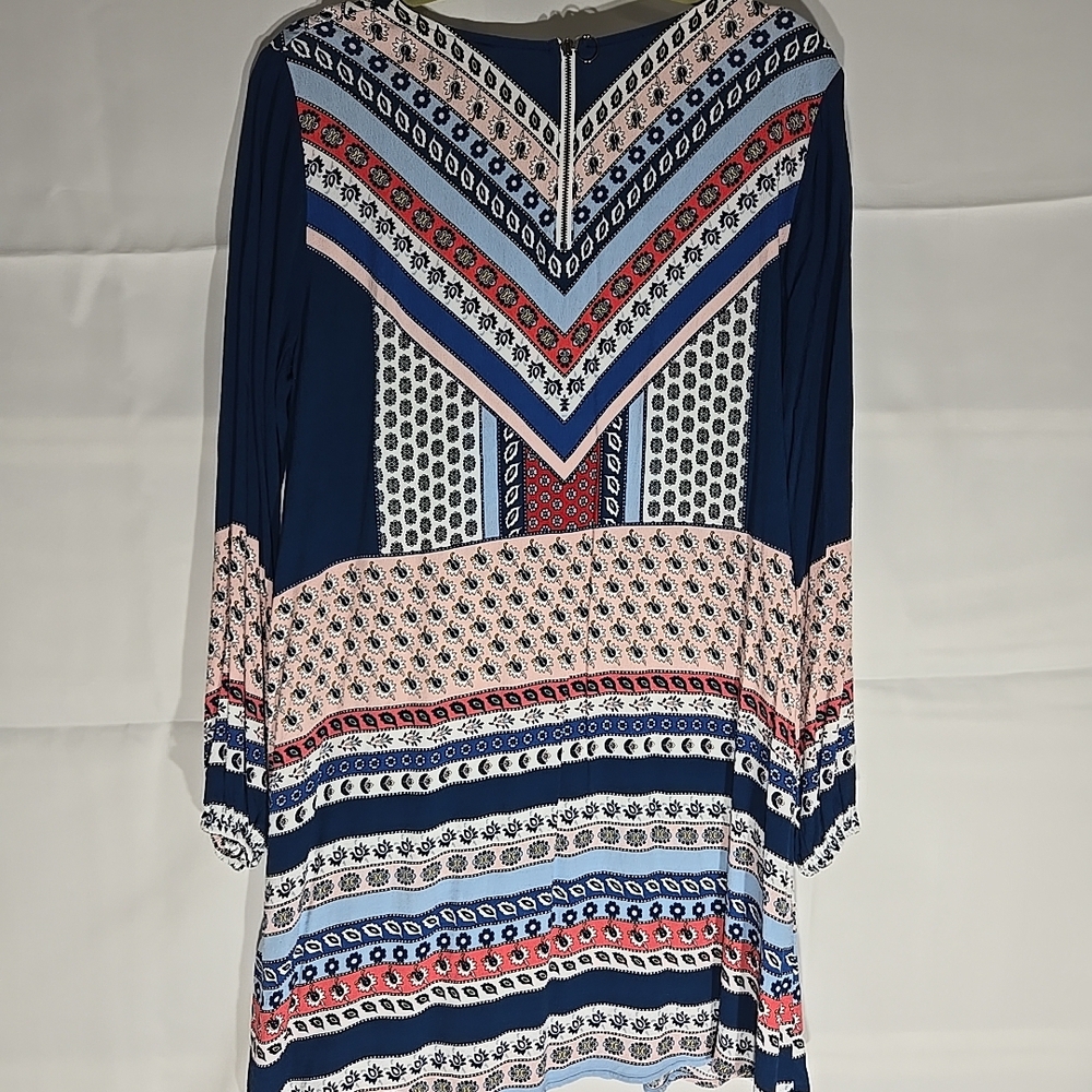 Express Women's Blue /Multi Colors Long Sleeve Shift Dress Size L